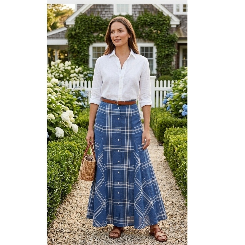 Polo by Ralph Lauren Blue Plaid Midi Skirt - Picture 6 of 13